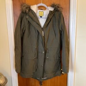 Prince and Fox Olive Green Winter Coat Removable Hood Sz M - READ!